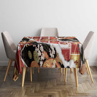 Hawaii Japanese Culture Black Tablecloth Spring Cranes Aloha Pattern