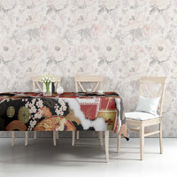 Hawaii Japanese Culture Black Tablecloth Spring Cranes Aloha Pattern