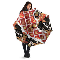 Hawaii Japanese Culture Black Umbrella Spring Cranes Aloha Pattern