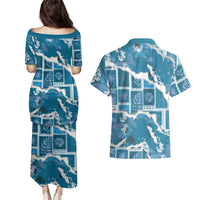 Hawaii Japanese Culture Blue Couples Matching Puletasi and Hawaiian Shirt Spring Cranes Aloha Pattern LT01 - Polynesian Pride