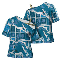 Hawaii Japanese Culture Blue Cross Shoulder Shirt Spring Cranes Aloha Pattern LT01 - Polynesian Pride