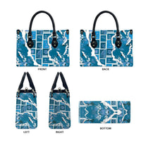 Hawaii Japanese Culture Blue Leather Bag Spring Cranes Aloha Pattern