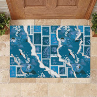 Hawaii Japanese Culture Blue Rubber Doormat Spring Cranes Aloha Pattern LT01 Blue - Polynesian Pride