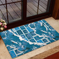 Hawaii Japanese Culture Blue Rubber Doormat Spring Cranes Aloha Pattern LT01 - Polynesian Pride