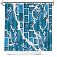 Hawaii Japanese Culture Blue Shower Curtain Spring Cranes Aloha Pattern