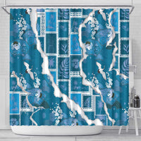 Hawaii Japanese Culture Blue Shower Curtain Spring Cranes Aloha Pattern