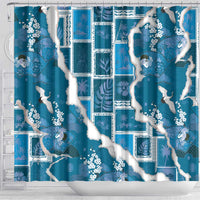Hawaii Japanese Culture Blue Shower Curtain Spring Cranes Aloha Pattern