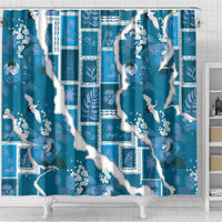 Hawaii Japanese Culture Blue Shower Curtain Spring Cranes Aloha Pattern