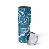 Hawaii Japanese Culture Blue Skinny Tumbler Spring Cranes Aloha Pattern