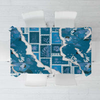 Hawaii Japanese Culture Blue Tablecloth Spring Cranes Aloha Pattern