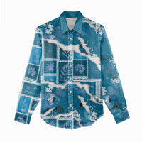 Hawaii Japanese Culture Blue Women Casual Shirt Spring Cranes Aloha Pattern LT01 - Polynesian Pride