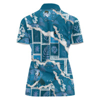 Hawaii Japanese Culture Blue Women Polo Shirt Spring Cranes Aloha Pattern
