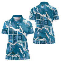 Hawaii Japanese Culture Blue Women Polo Shirt Spring Cranes Aloha Pattern