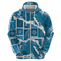 Hawaii Japanese Culture Blue Zip Hoodie Spring Cranes Aloha Pattern LT01 - Polynesian Pride