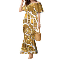 Hawaii Japanese Culture Gold Family Matching Mermaid Dress and Hawaiian Shirt Spring Cranes Aloha Pattern