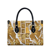 Hawaii Japanese Culture Gold Leather Bag Spring Cranes Aloha Pattern