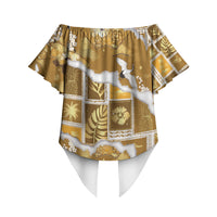 Hawaii Japanese Culture Gold Off Shoulder Wrap Waist Top Spring Cranes Aloha Pattern LT01 - Polynesian Pride