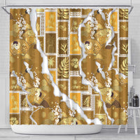 Hawaii Japanese Culture Gold Shower Curtain Spring Cranes Aloha Pattern