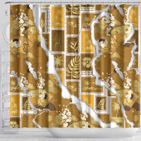 Hawaii Japanese Culture Gold Shower Curtain Spring Cranes Aloha Pattern