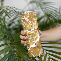 Hawaii Japanese Culture Gold Skinny Tumbler Spring Cranes Aloha Pattern