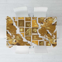 Hawaii Japanese Culture Gold Tablecloth Spring Cranes Aloha Pattern