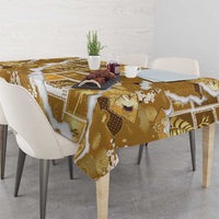 Hawaii Japanese Culture Gold Tablecloth Spring Cranes Aloha Pattern