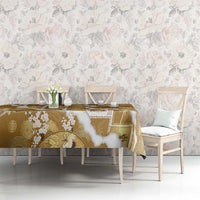 Hawaii Japanese Culture Gold Tablecloth Spring Cranes Aloha Pattern