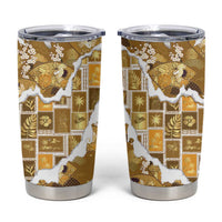 Hawaii Japanese Culture Gold Tumbler Cup Spring Cranes Aloha Pattern