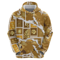 Hawaii Japanese Culture Gold Zip Hoodie Spring Cranes Aloha Pattern
