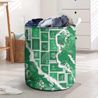 Hawaii Japanese Culture Green Laundry Basket Spring Cranes Aloha Pattern