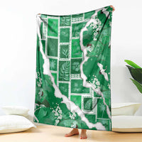 Hawaii Japanese Culture Green Blanket Spring Cranes Aloha Pattern