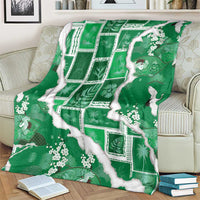 Hawaii Japanese Culture Green Blanket Spring Cranes Aloha Pattern