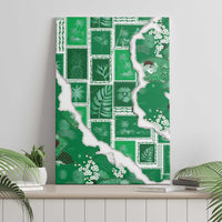 Hawaii Japanese Culture Green Canvas Wall Art Spring Cranes Aloha Pattern