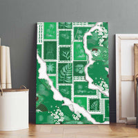Hawaii Japanese Culture Green Canvas Wall Art Spring Cranes Aloha Pattern