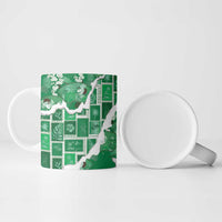 Hawaii Japanese Culture Green Ceramic Mug Spring Cranes Aloha Pattern