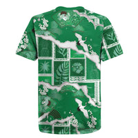 Hawaii Japanese Culture Green Rugby Jersey Spring Cranes Aloha Pattern