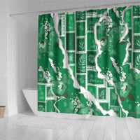 Hawaii Japanese Culture Green Shower Curtain Spring Cranes Aloha Pattern