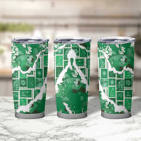 Hawaii Japanese Culture Green Tumbler Cup Spring Cranes Aloha Pattern