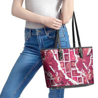 Hawaii Japanese Culture Pink Leather Tote Bag Spring Cranes Aloha Pattern LT01 - Polynesian Pride