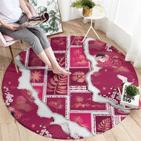Hawaii Japanese Culture Pink Round Carpet Spring Cranes Aloha Pattern