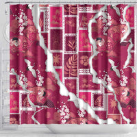 Hawaii Japanese Culture Pink Shower Curtain Spring Cranes Aloha Pattern