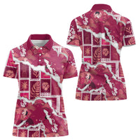 Hawaii Japanese Culture Pink Women Polo Shirt Spring Cranes Aloha Pattern LT01 - Polynesian Pride