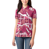 Hawaii Japanese Culture Pink Women Polo Shirt Spring Cranes Aloha Pattern LT01 - Polynesian Pride