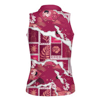 Hawaii Japanese Culture Pink Women Sleeveless Polo Shirt Spring Cranes Aloha Pattern LT01 - Polynesian Pride