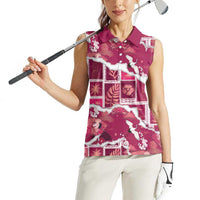 Hawaii Japanese Culture Pink Women Sleeveless Polo Shirt Spring Cranes Aloha Pattern LT01 - Polynesian Pride
