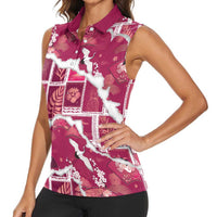 Hawaii Japanese Culture Pink Women Sleeveless Polo Shirt Spring Cranes Aloha Pattern LT01 - Polynesian Pride