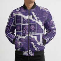 Hawaii Japanese Culture Purple Bomber Puffer Jacket Spring Cranes Aloha Pattern LT01 - Polynesian Pride