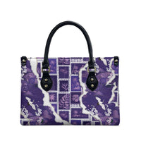 Hawaii Japanese Culture Purple Leather Bag Spring Cranes Aloha Pattern