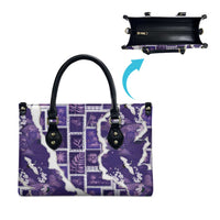 Hawaii Japanese Culture Purple Leather Bag Spring Cranes Aloha Pattern