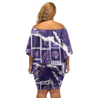 Hawaii Japanese Culture Purple Off Shoulder Short Dress Spring Cranes Aloha Pattern